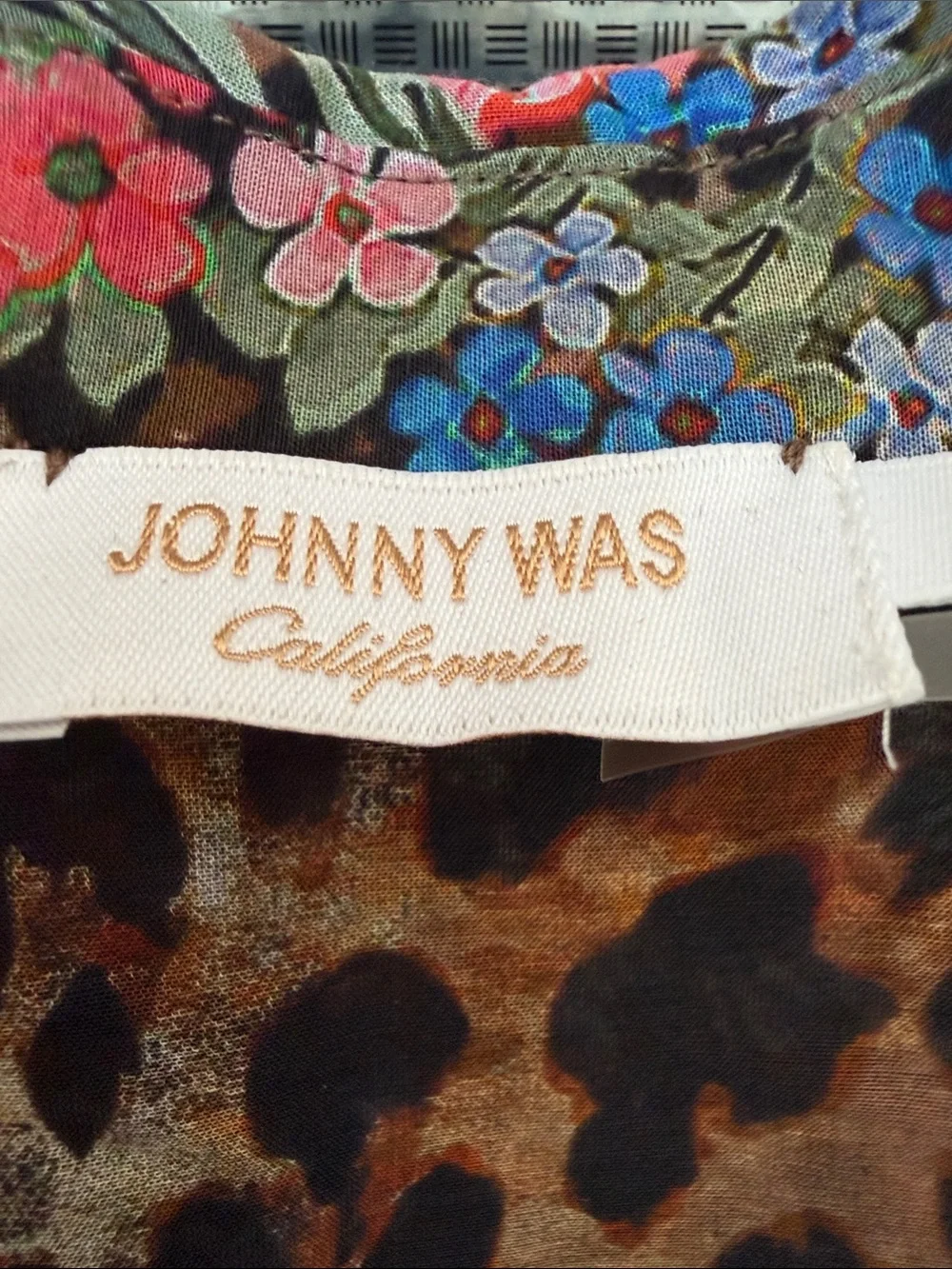 Johnny Was Multicolor Floral and Brown Leopard Print duster